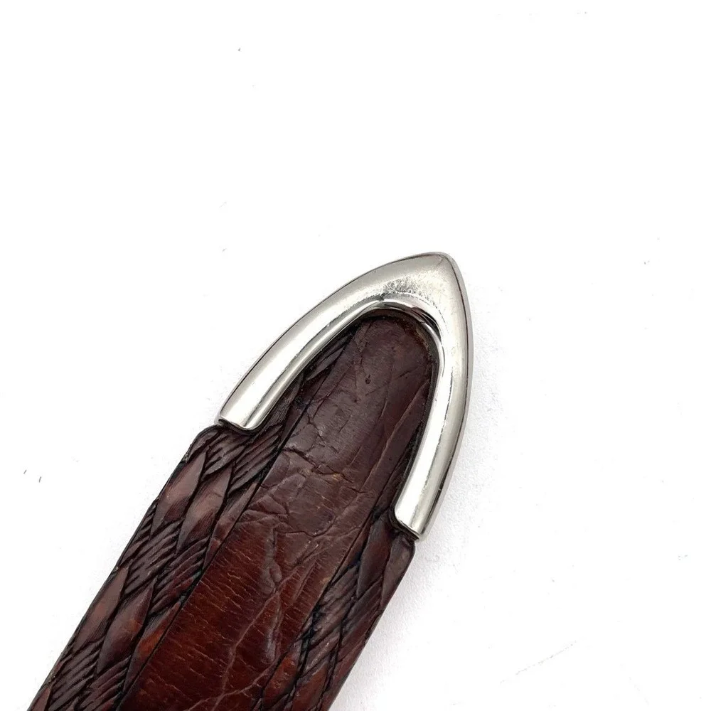 VTG Tulliani Brown Calfskin Croc Leather Belt 40 Handcrafted Western Exotic Men